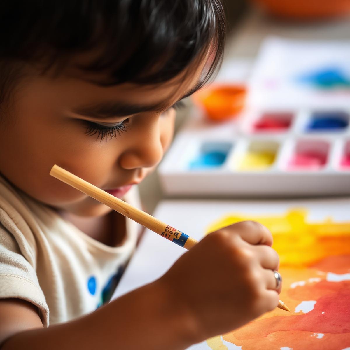 Child painting with watercolors